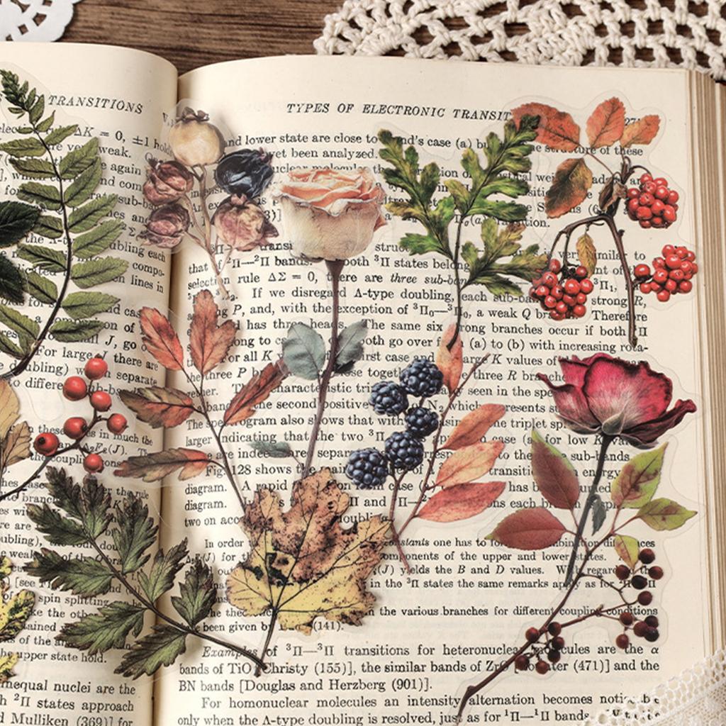 Plant Leaf Flower Themed Sticker Self Adheisve PET Sticker for Scrapbooking Journal Planner Phone Case Photo Album