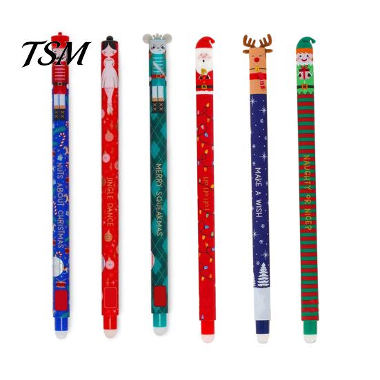 Festive Ballpoint Pens 2 Pcs Christmas Erasable Gel Retractable Cartoon Fine Point Cute High-quality Plastic Holiday Writing for School Office