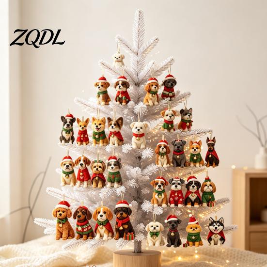 Creative Christmas Tree Ornaments Dog Advent Calendar, 2D Acrylic Breeds Ornaments, 24-Days Calendar Countdown with 24 Puppy Charms for Home