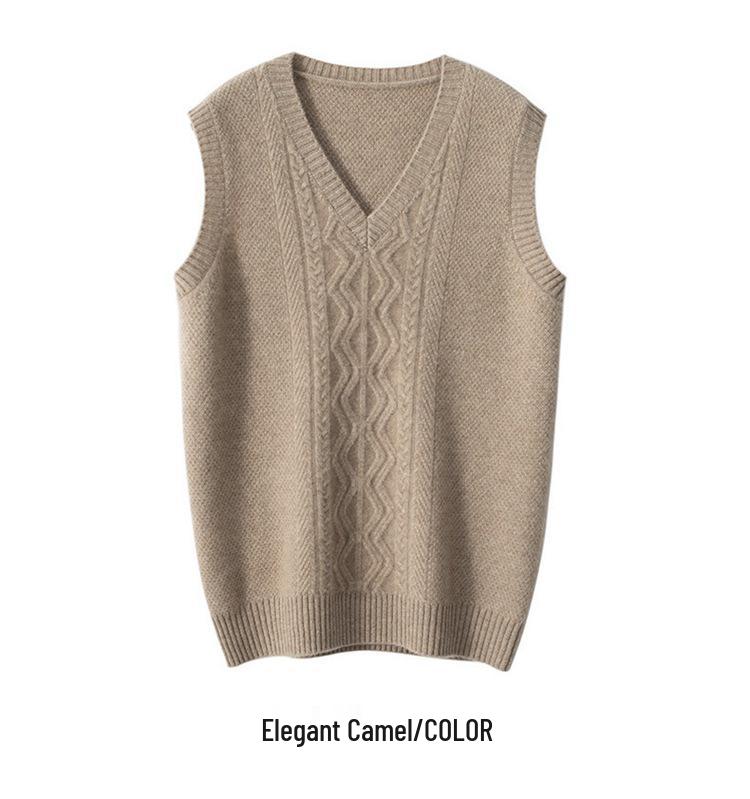 Мужской кашемировый пуловер без рукавов с V-образным вырезом: Осенне-зимний толстый свитер большого размера