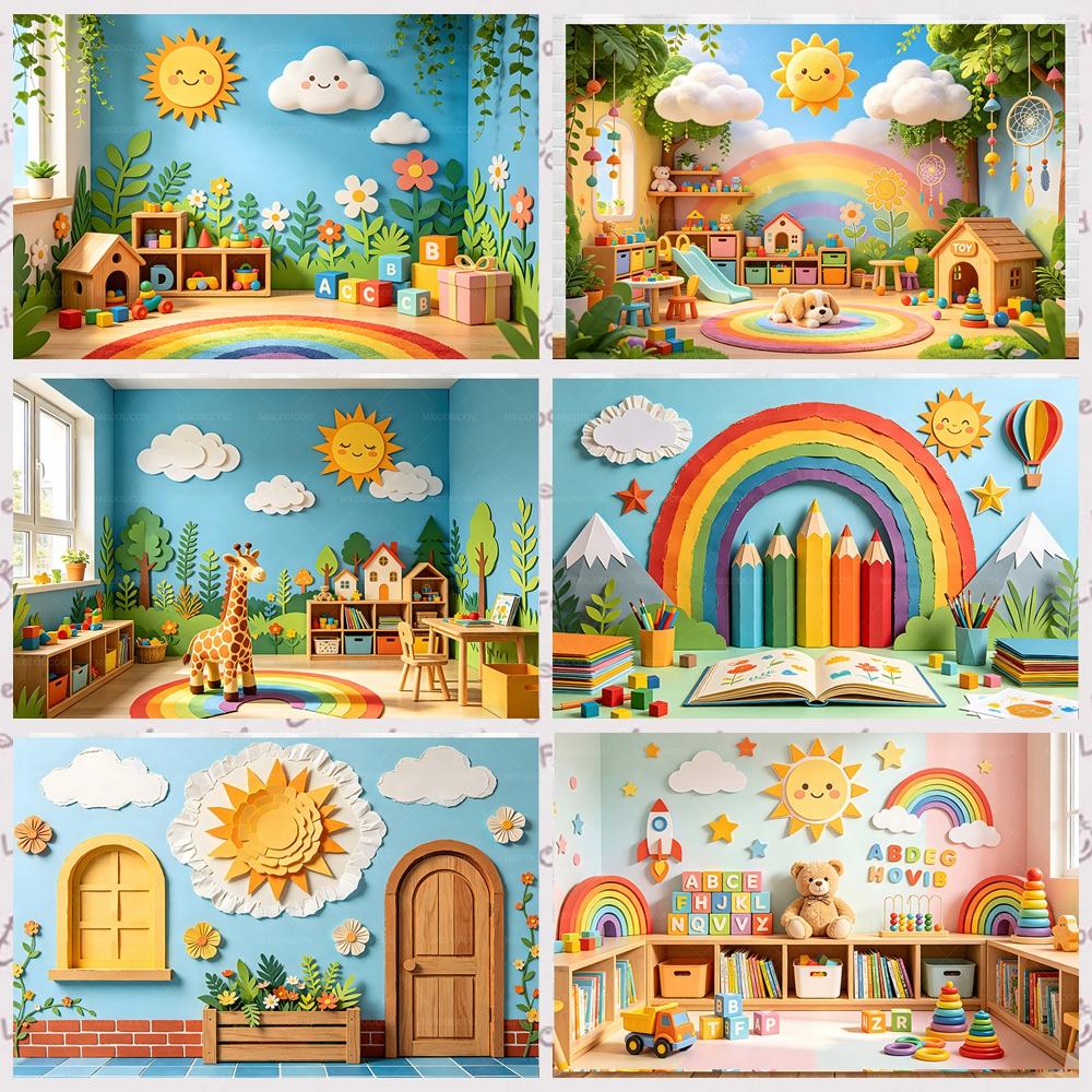 Мультяшное радужное солнце водная ручка décoration классной комнаты детского сада фон для активностей реквизит фон фотостудии реквизит