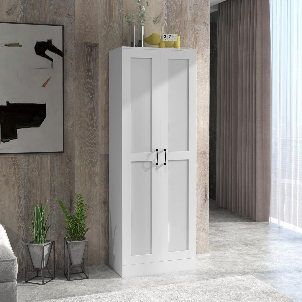2-Door Cabinet Storage Cabinet with 5 Shelves, Contemporary Style, 60L x 36.5W x 175H