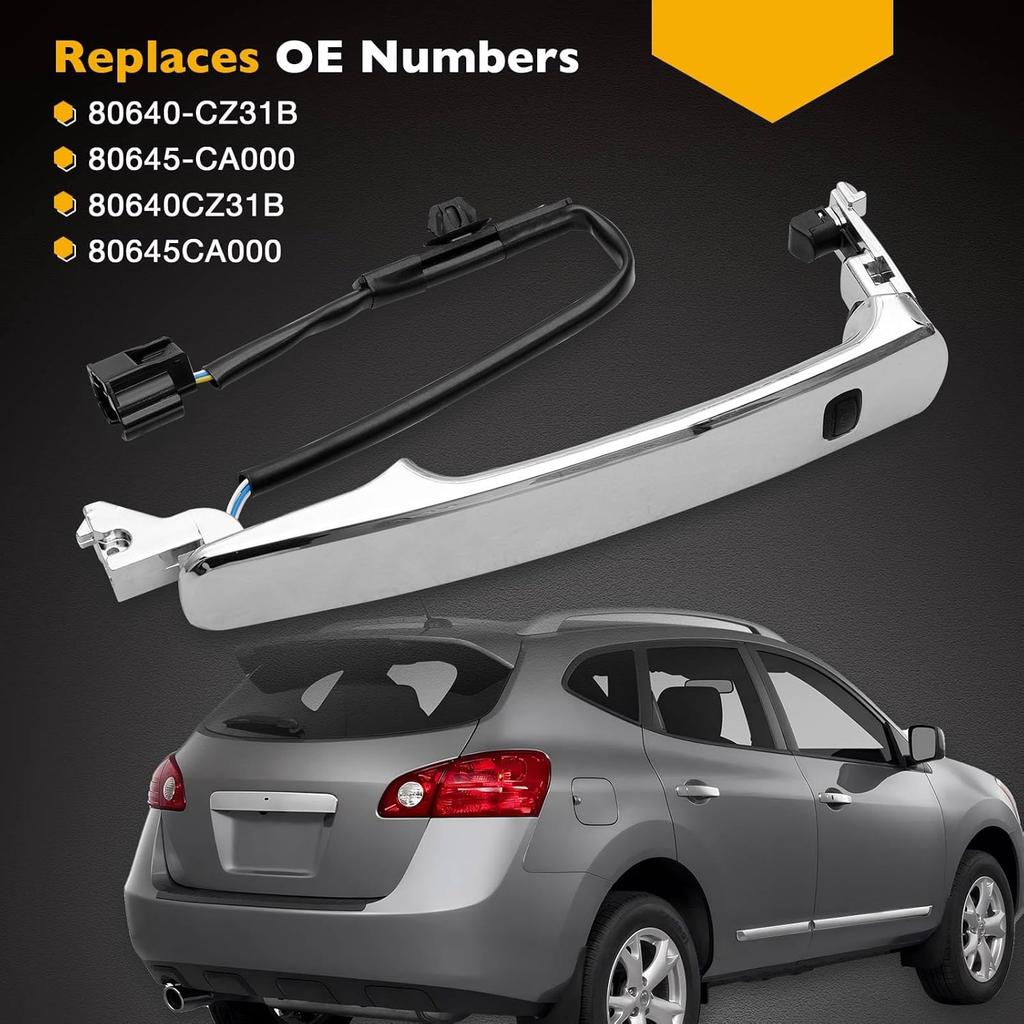 Gledewen Exterior Chrome Door Handle Front Left Driver Side With Keyhole | Smart Entry Keyless | For 2010-2013 Nissan Rogue | Replaces# 80640-CZ31B,