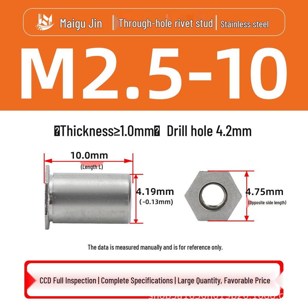 Нержавеющая сталь 304 SOS-M2/M2.5/M3/3.5M3 Заклепочная гайка-шпилька с плоской головкой и шестигранником