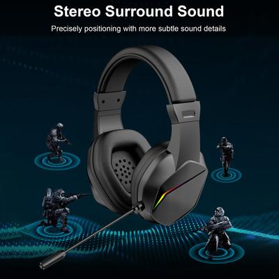 Беспроводная игровая гарнитура со светодиодной подсветкой, игровые наушники с низкой задержкой, 40-мм динамики, накладные игровые наушники с всенаправленным микрофоном, Ad