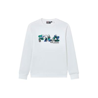 Fila Классический хлопковый пуловер с круглым вырезом и логотипом, мужской свитшот, стандартный, белый F11M238204FWT