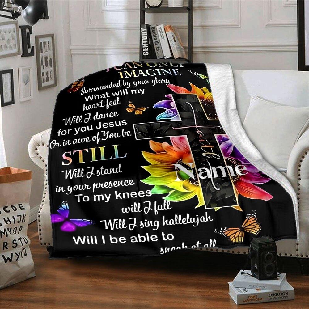 Faith Cross With Butterflies And Flowers Home Customize Your Name Blankets Soft Cozy Lightweight For All Seasons Perfect For Picnics Sofa Office Bed