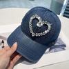 New Washed Denim Baseball Cap Women's Spring and Autumn Korean Version Fashion Love Rhinestone Cap