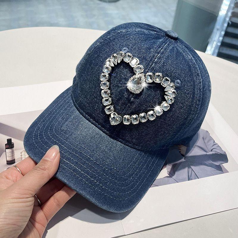 New Washed Denim Baseball Cap Women's Spring and Autumn Korean Version Fashion Love Rhinestone Cap