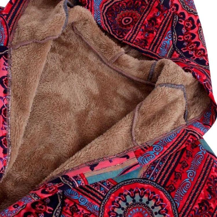 Зимнее теплое женское пальто 2025 Мода Ретро Длинное Худи с принтом Национальный стиль Большой размер Стройнящий Темпераментная Верхняя одежда