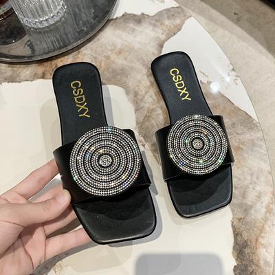 Новые женские летние плоские сандалии больших размеров с круглой пряжкой, однотонные, женские повседневные шлепанцы, женские пляжные туфли