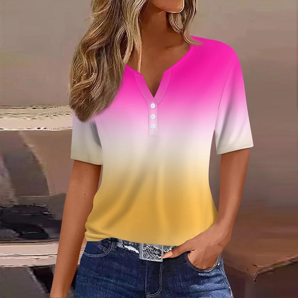 Жен. Футболка Футболка С принтом Пуговицы С короткими рукавами Повседневные Выходные Мода Классический V-образный вырез Обычный Верх