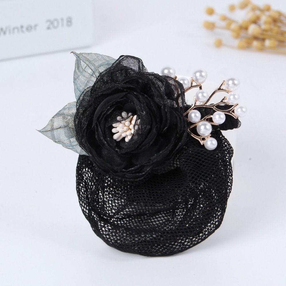 Korean Style Pearls Crochet Bun Net Bun Snood Rose Lace Hair Net Office Lady