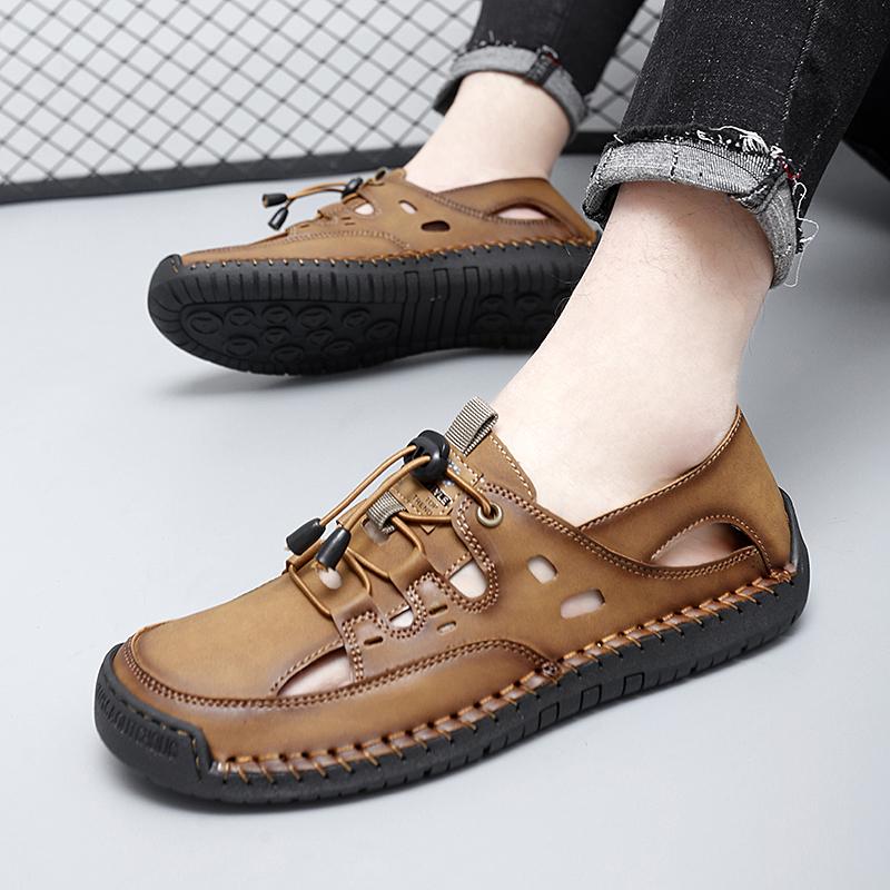 38-48 Летние мужские кожаные пляжные сандалии Pure Handmade мужские сандалии с закрытым носком для мужчин