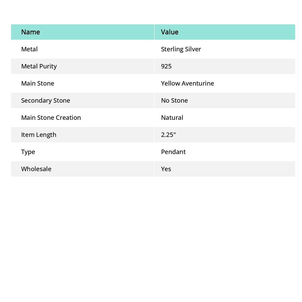 Желтый Авантюрин Камень Ручная Работа Серебро 925 Пробы Кулон 2.25" N9A73
