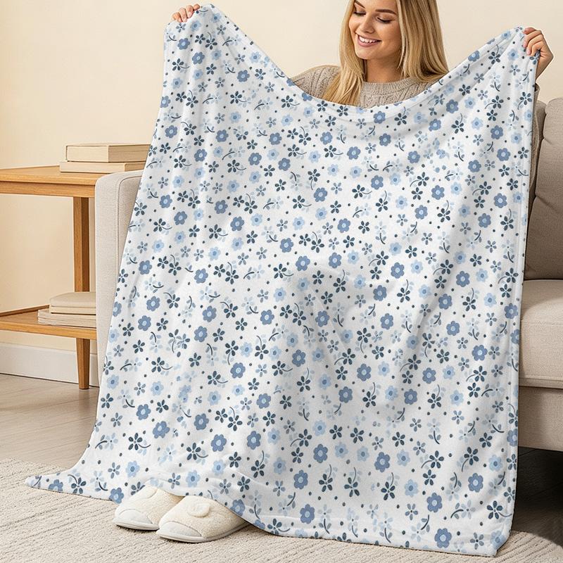 Soft Flannel Fleece Blanket: Breathable Skin-Friendly Simple Floral Throw, All Season Use for Home Office, Great for Christmas & Halloween