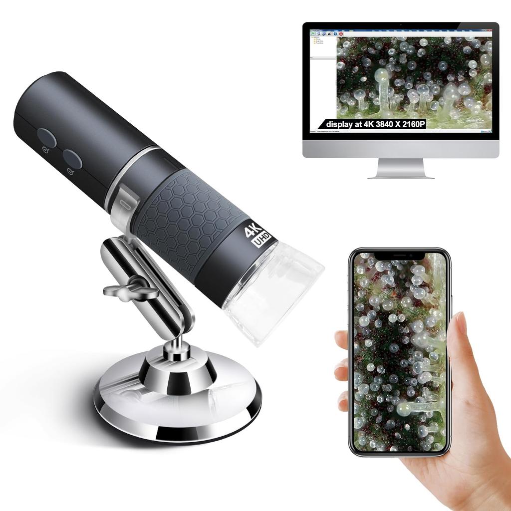 Ninyoon 4K WiFi Microscope for iPhoneAndroid PC, 50-1000X USB Digital Microscope, Wireless Super HD Endoscope Camera, Compatible with All Mobile