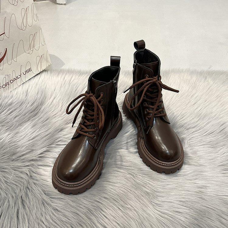 Boots Women's Short Boots 2024 Autumn and Winter New Thick-soled Martin Boots Skinny Boots Short Boots Lace-up Single Boots