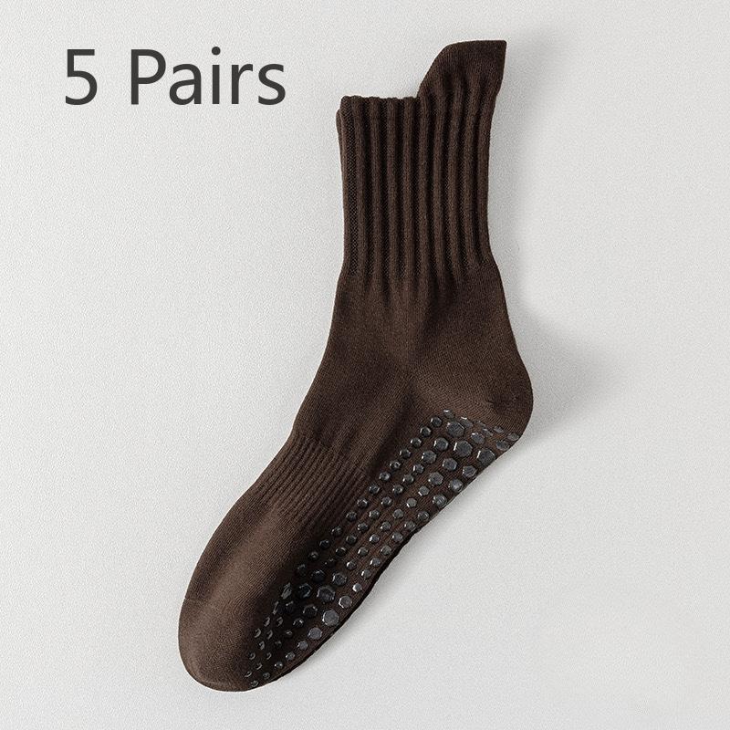 5 Pairs of Full Palm Silicone Non-slip Sports Men's Socks Non-slip Shock-absorbing Running Fitness Sweat-absorbing Breathable Boneless Cotton Socks