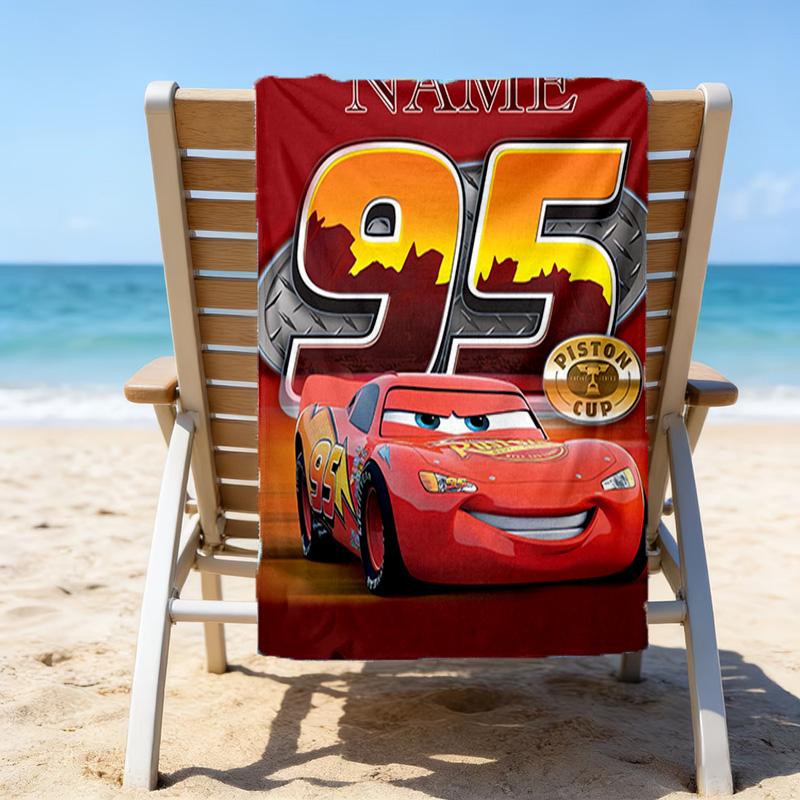 1pc Cars3 Beach Towel with Custom Name, Beach/Swimming/Bath/Picnic/Camping Towel, Suitable for Seaside Beaches