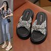 Internet Celebrity Platform Slippers Women 2025 Summer New Korean Version Fairy Style Flat Bottom Middle Heel Fashion Outside Wear Cool Slippers Women