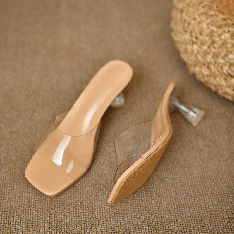 Туфли на шпильках женские туфли-лодочки из цельной кожи слипоны Fishmouth High Heels женские туфли летние прозрачные женские шлепанцы