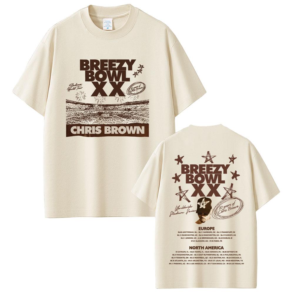 Rapper Chris Brown Breezy Bowl XX 2025 Tour Tshirt Unisex Women Casual Cotton Vintage T Shirts Summer Hip Hop Oversized Tshirts