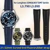 21 мм 22 мм изогнутый конец фторкаучуковый ремешок для часов Longines CONQUEST GMT L3.790/L3.890 браслет для мужских часов с циферблатом 41/43 мм