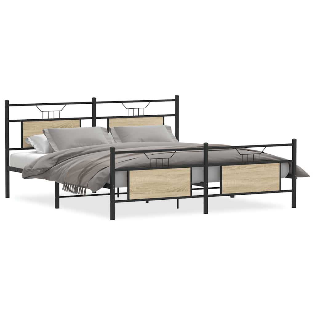 Metal Bed Frame without Mattress Sonoma Oak Finish 160 x 200 cm