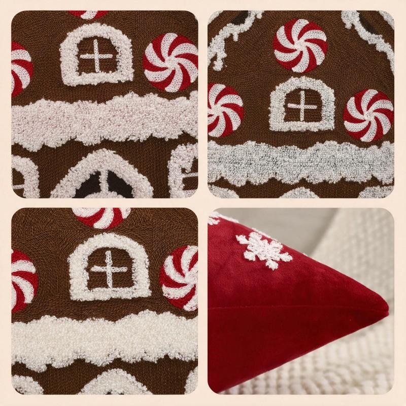 Christmas Velvet Pillow Cover 45x45cm Snowflake House Embroidery Decor Living Room Bedroom Holiday Home
