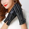 Women Faux Leather Gloves Fleece Lined Touch Screen Gloves Warm Winter Gloves with Bows for Driving Commuting Dating