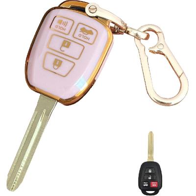 Чехол для брелока Toyota Smart Key с брелоком Подходит для Toyota Camry Corolla Rav4 Tacoma Highlander Avalon Venza (4-кнопочный-розовый)