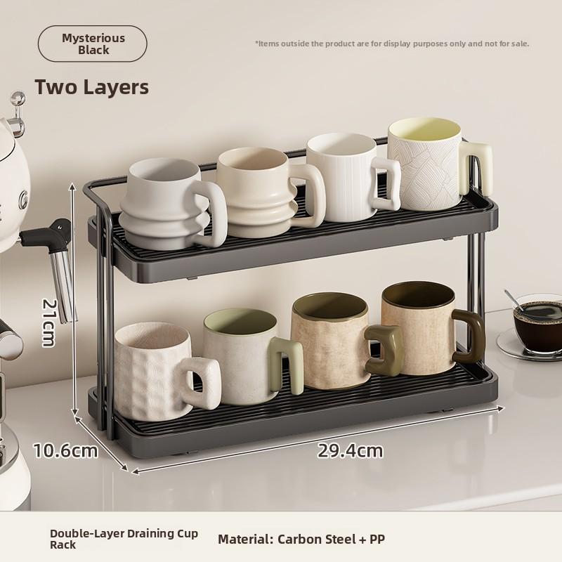 Double Layer Desktop Cup Storage Ra Tabletop Tea Cup Water Cup Draining Stand Coffee Corner Arrangement Small Size Organizer