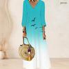 Women Plus Size V Neck Three Quarter Sleeve Palm Print Gradient Long Dress