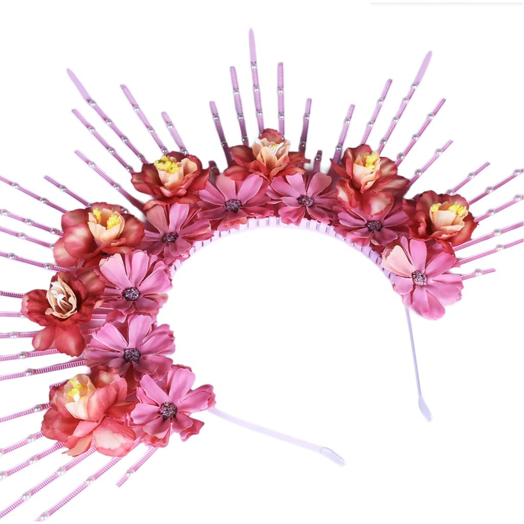 Graceful Floral Hair Garlands Silk Headpiece Ethnic Hair Decoration with Colorful Flowers Floral Charm for Photoshots