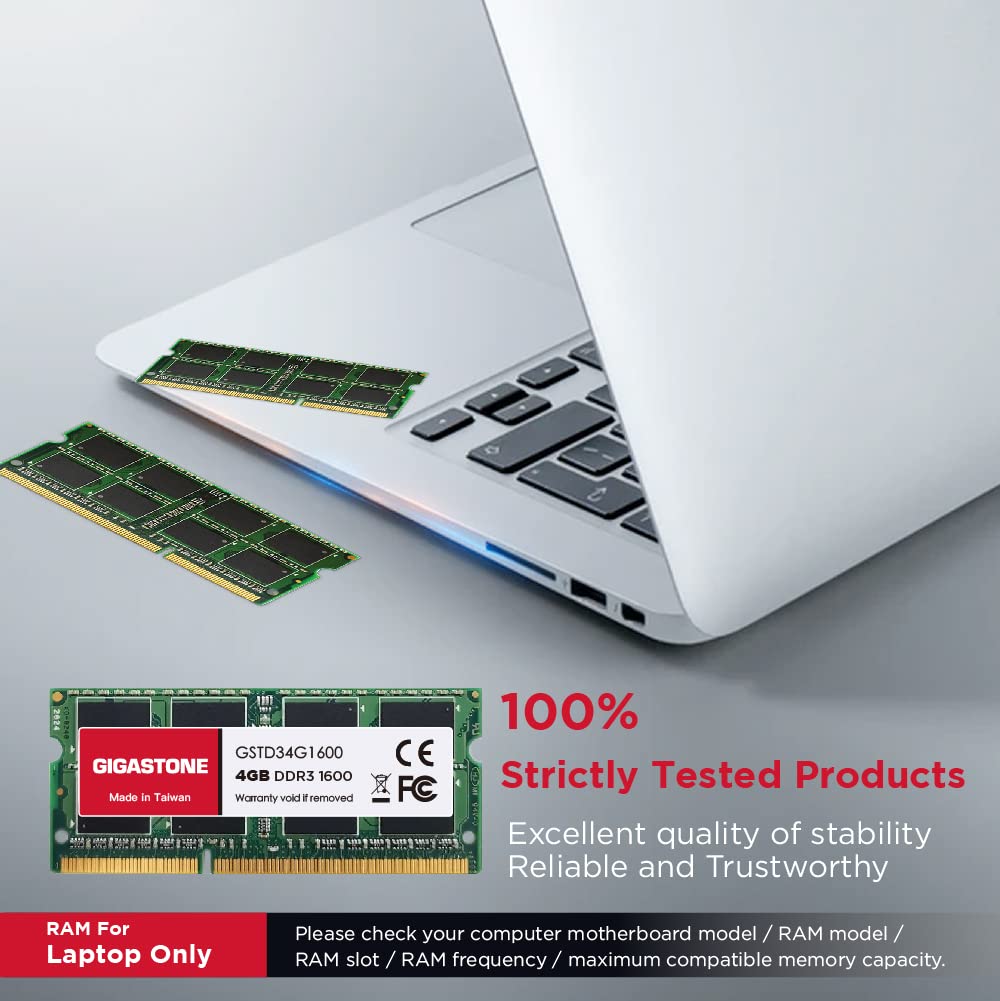 Оперативная память GIGASTONE 4GBx8 1600MHz CL11 2Rx8 SODIMM 204-контактный небуферизованный высокопроизводительный модуль памяти для ноутбуков [Высокая DDR3] (32GB