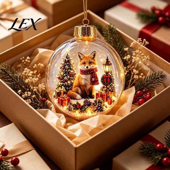 LED Winter Scene Decor Glowing Christmas Story Ornament, Mini Holiday in Ball with Warm Seasonal Home Gifts Light, 3D Clear Acrylic Hanging Decoration