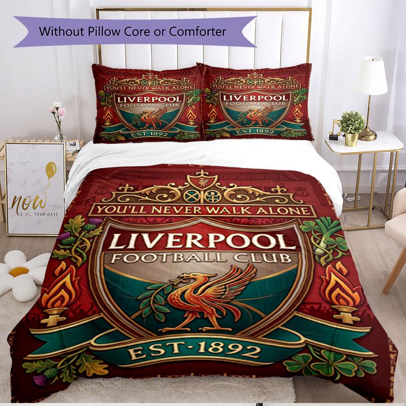 3pcs Duvet Cover Set (1*Duvet Cover + 2*Pillowcase, Without Core), Liverpool Football Club Print Soft All‑Season Bedding Set, Home Bedroom Decor Gift