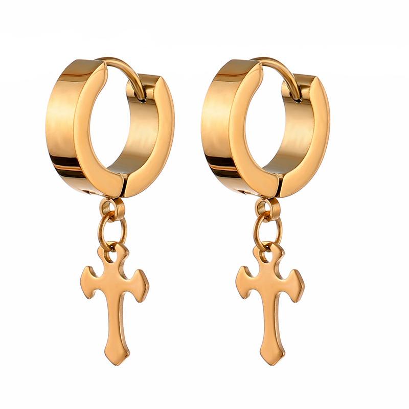 Женские и мужские серьги из нержавеющей стали, серьги-кольца в стиле панк с крестом, ювелирные аксессуары