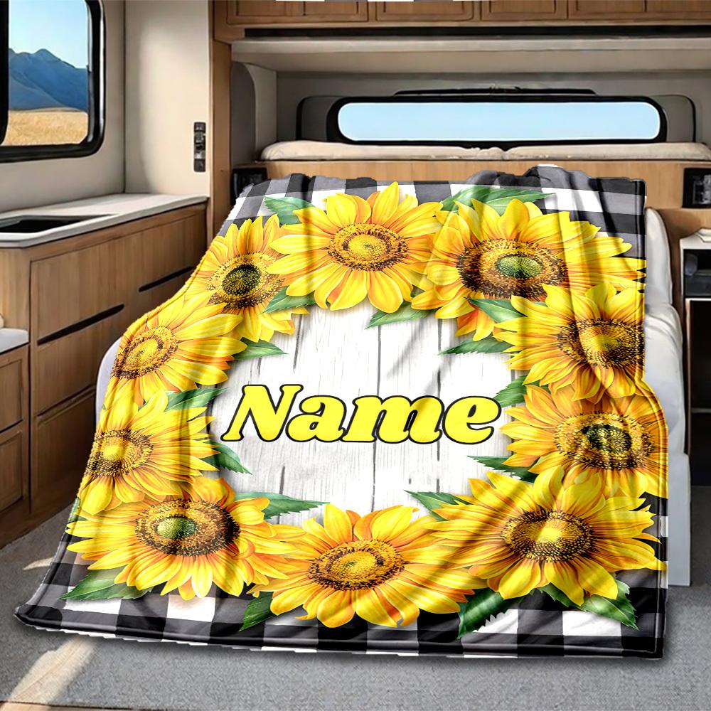 Sunflower Customize Your Name Rv Blanket Comfortable Soft Lightweight All Season Multipurpose Blanket For Travel Camping Picnics Sofa Rv Bed Living