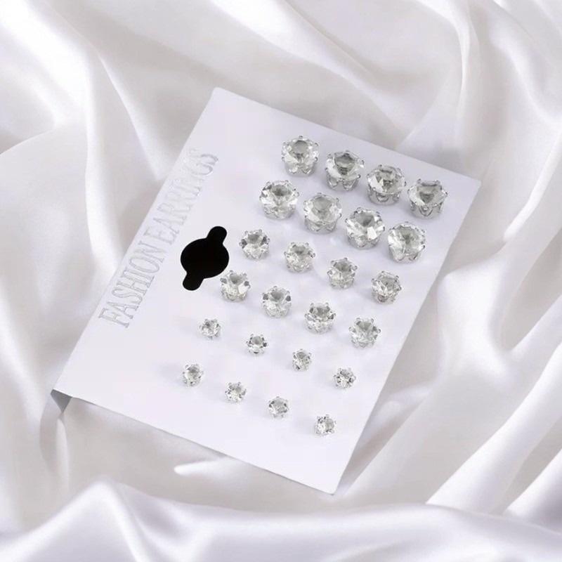 12 Pairs Six Claw Crystal Earrings Set Geometric White Shiny Zircon Wedding Stud Earrings Set for Women Men Jewelry Accessories