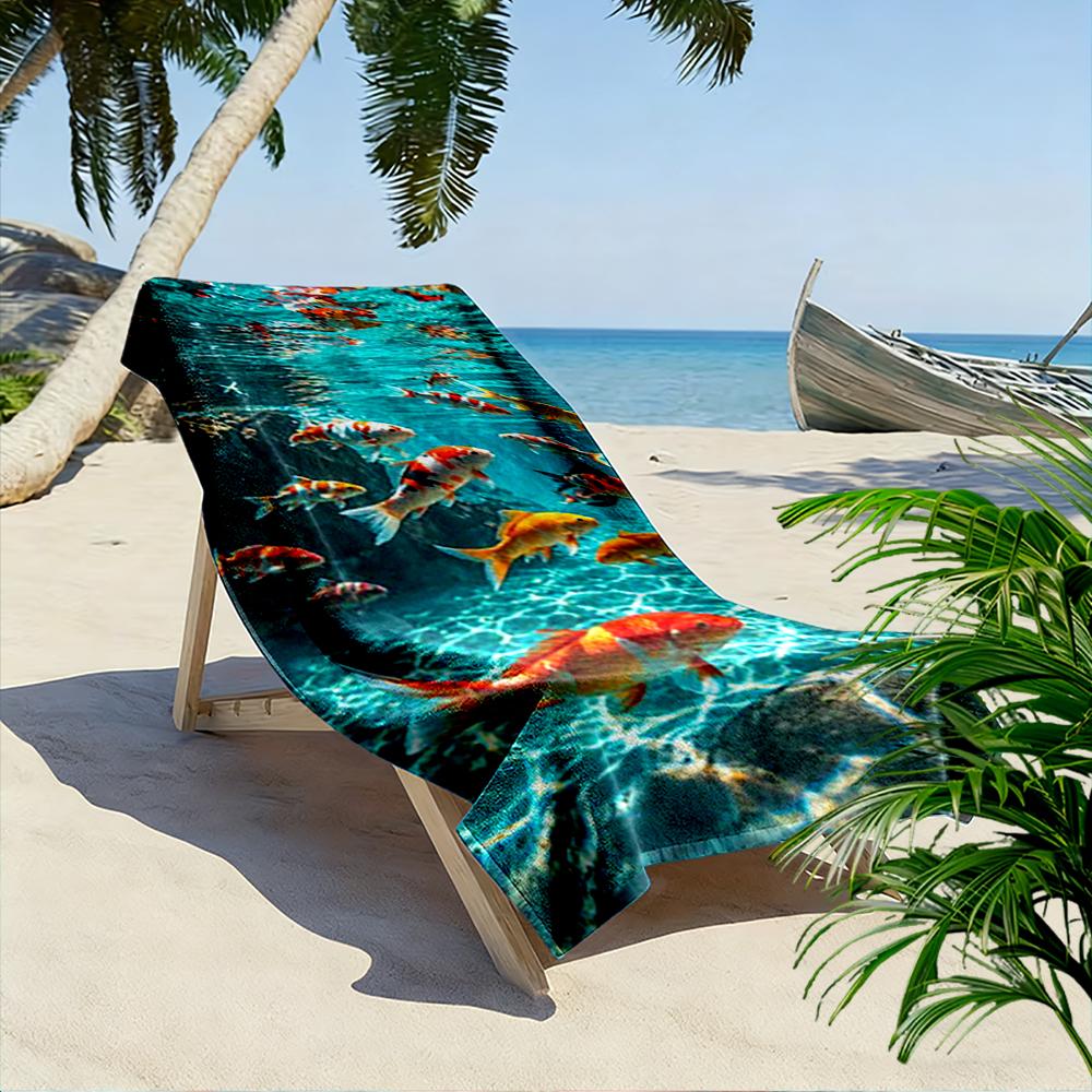Colorful Koi Fish Underwater Design Beach towel quick-drying for travel outdoor sports jogging beach and swimming