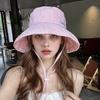 Korean Version Of Fresh Striped Bucket Hat Spring And Summer Thin Women'S Outdoor Sunshade Lace-Up Big Eaves Foldable Sun Cap