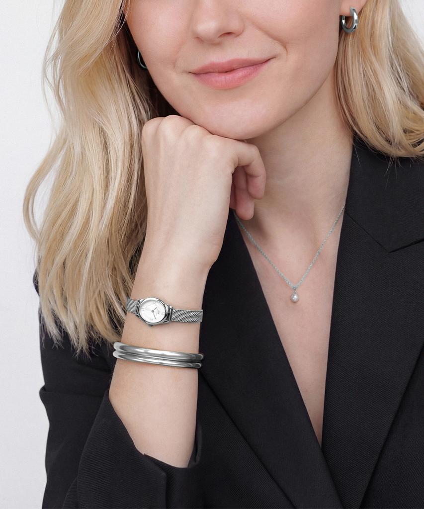 Danielwellingteon Ophellia Mini Silver Mesh Oval Women'S Daily Wristwatch