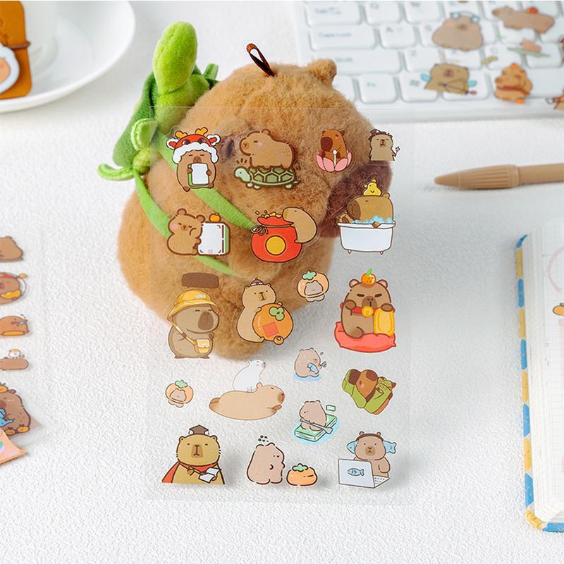 6Sheets/pack Transparent Cute Cartoon Capybara Stickers Kawaii Kids Decals Toys Waterproof DIY Diary Stationery School Supplies