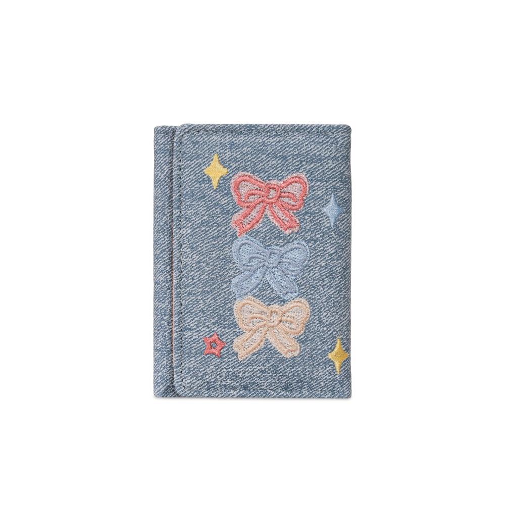 PU Leather Denim Coin Purse Embroidery Leather Card Holder Versatile Three Fold Wallet Girls