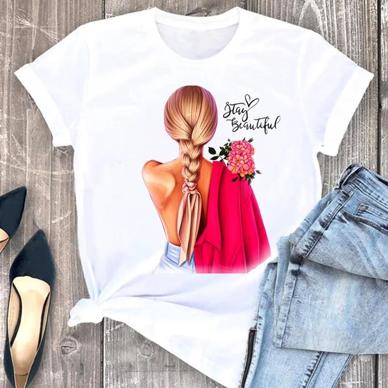Fashion Flower Girl Graphic Print T Shirt Women Unisex Casual Crew Neck T Shirt Short Sleeve T Shirt Unisex