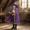Dreamy Gold Edge Witch Costume Kids Wizard Cloak with Hat for Boys Girls, Halloween Kindergarten Activities Cape Prop Party Cosplay
