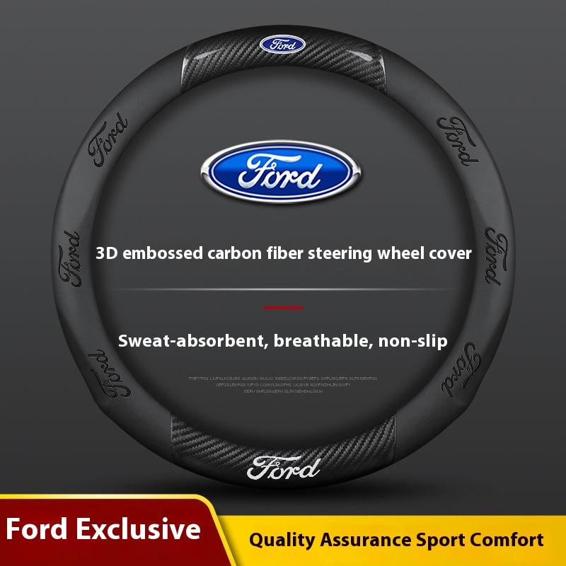 KKHK4 Car 3D Embossing Carbon Fiber Steering Wheel Cover Ford Mondeo F150 Fusion Mustang EXPLORER ESCAPE EDGE Fiesta Focus Kuga Ranger