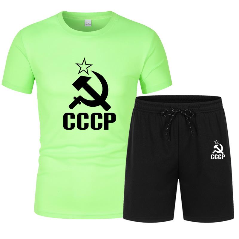 CCCP Summer Clothes Sports Clothes Set Two Pieces T Shirt Shorts Brand Track Clothes Male Runing Sports Suits